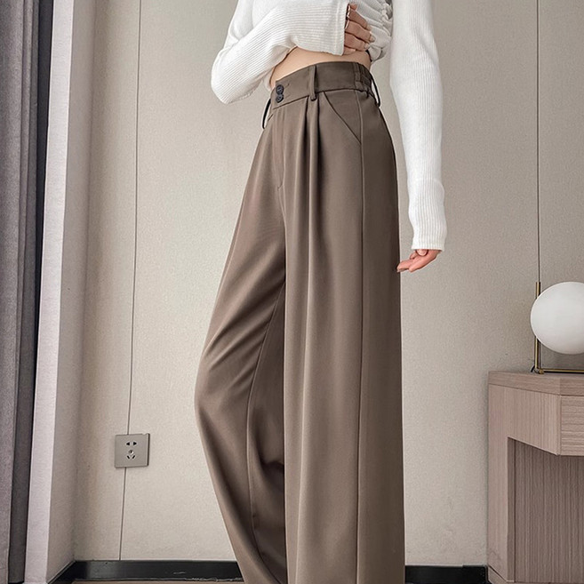 더시럽 여성용 심플 핀턱 와이드 슬랙스 팬츠