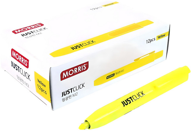 MORRIS Justclick M2 按壓式螢光筆, 黃色, 12支