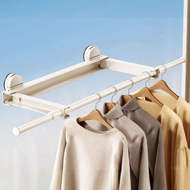 주앤지 흡착 접이식 길이조절 다용도 행거 걸이대, 소형, 화이트, 1개