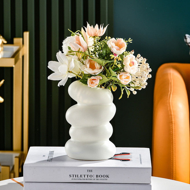 따봉오빠 노르딕 나선 굴곡 인테리어 장식 화병 JNHA1714, 화이트