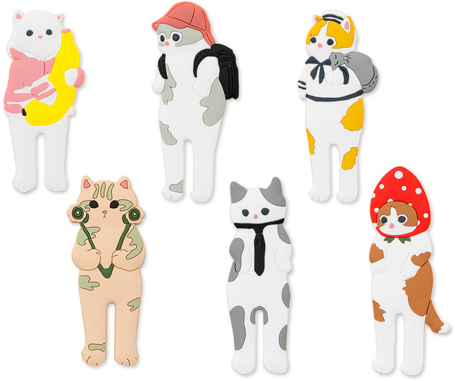THE100% 캐릭터 고양이 자석형 멀티 후크 6종 세트, 딸기 냥이, 바나나 냥이, 마린룩 냥이, 배낭 냥이, 넥타이 냥이, 닥터 냥이, 1세트
