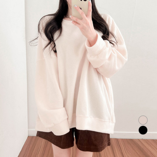 밀키버터 여성용 뽀송 오버핏 후리스 맨투맨