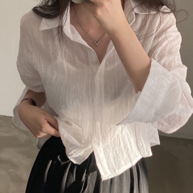 The Flow Commerce 女款 輕薄寬鬆版型 夏季透膚長袖襯衫