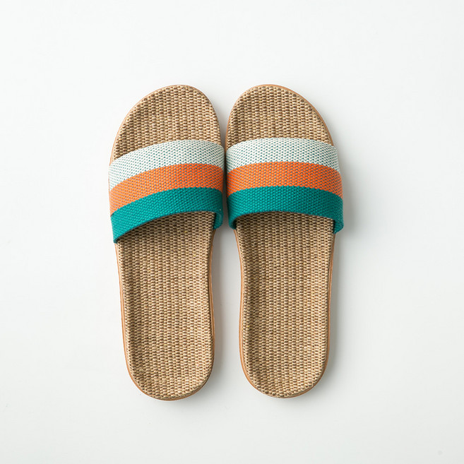 草編簡約線條夏季拖鞋, 橘色 + 綠色, 1雙