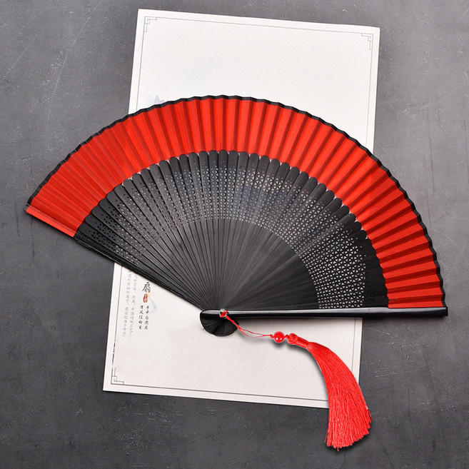 마켓피아 다용도 전통 휴대용 접이식 부채, 레드 랜턴, 1개