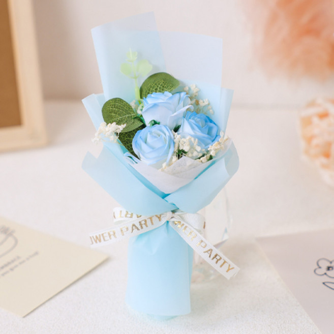 윰스 졸업식 수료식 축하 미니 조화 꽃다발, 블루, 1개