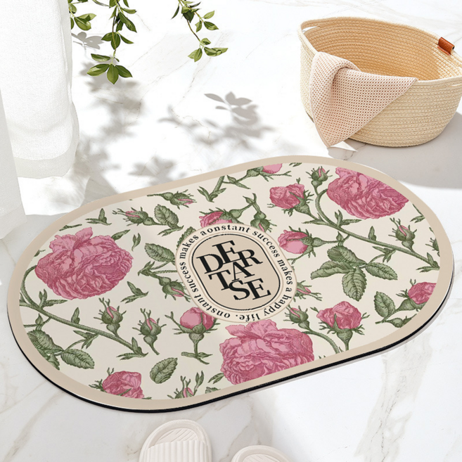 코다치프 플라워 규조 머드 화장실 문 앞 미끄럼 방지 욕실 흡수 발매트 30 x 40 cm, 빈티지 꽃무늬, 1개