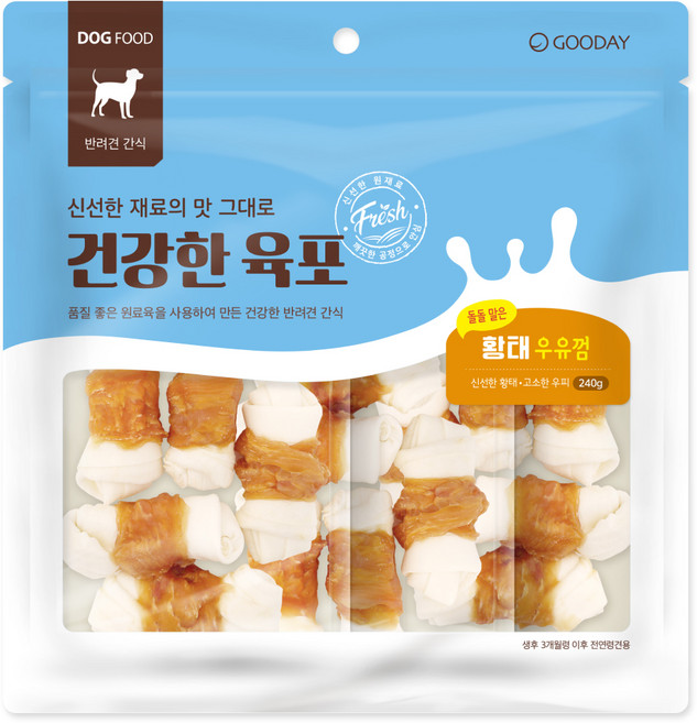 굿데이 강아지 건강한 육포말이 우유껌 간식, 황태, 240g, 1개