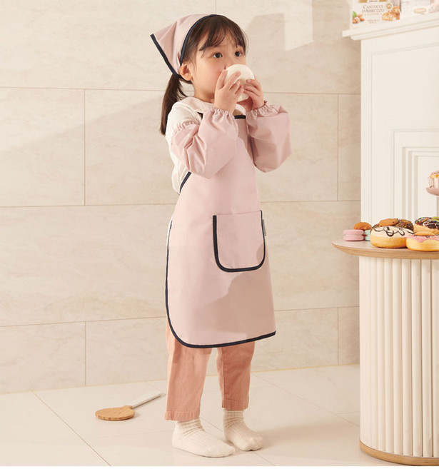 베베슈에뜨 아동용 파스텔 방수 앞치마 + 두건 + 팔토시 세트