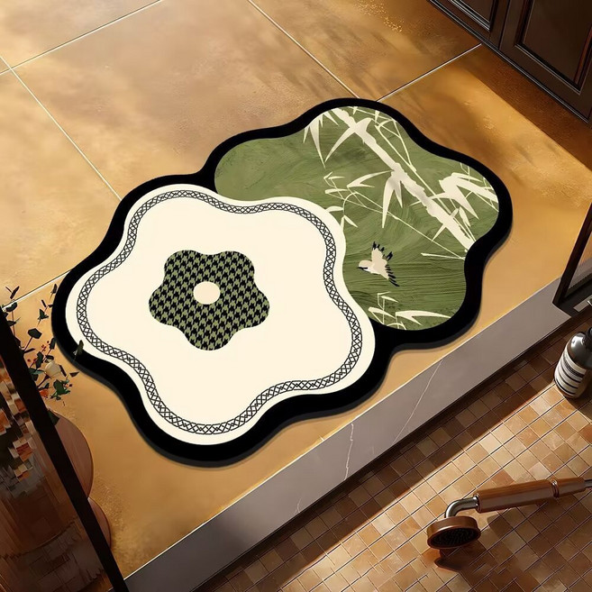 데이소이 레트로 꽃무늬 규조토 욕실 발매트, NO 12 대나무 그린