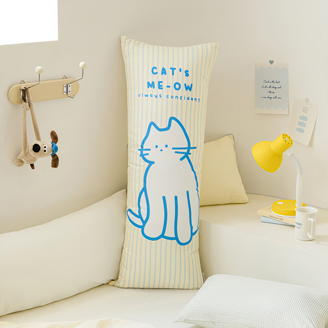 She's Home 超細纖維DTP直筒長抱枕含枕芯組 - Shasha奶油, 奶油黃貓咪款