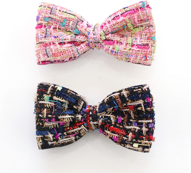 여아용 트위드 리본 머리 집게핀 2종 세트