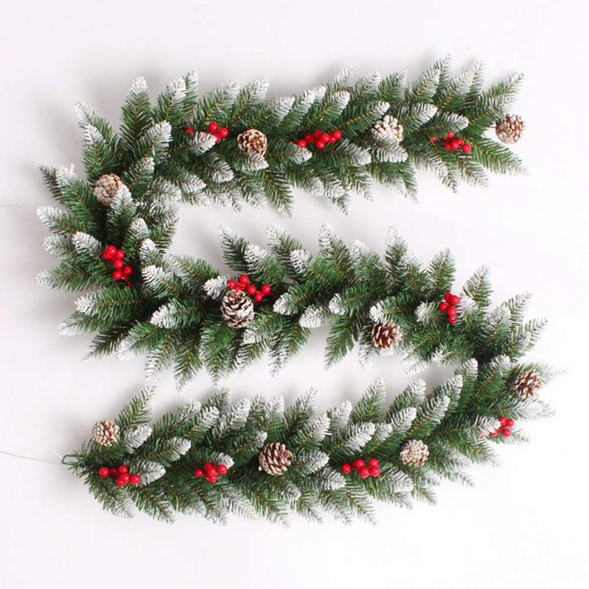 摩達客 聖誕裝飾樹藤條, 刷白白松果紅果, 1個