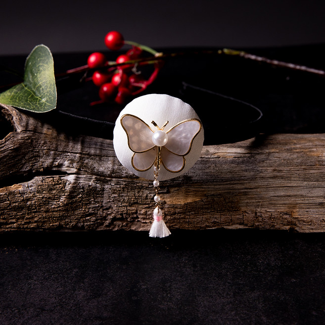 아가명주 여아용 큰나비 진주 태슬 머리띠