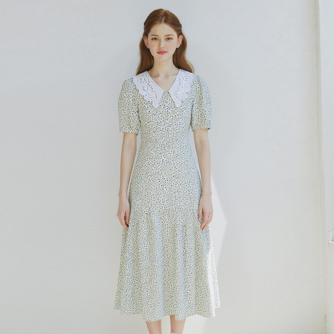 숲 여성용 브이넥 프린팅 칼라 원피스 OZ5OPT0