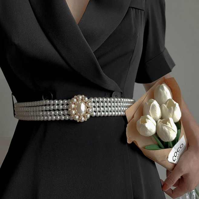 G&Y 珍珠四排寬版彈性腰帶