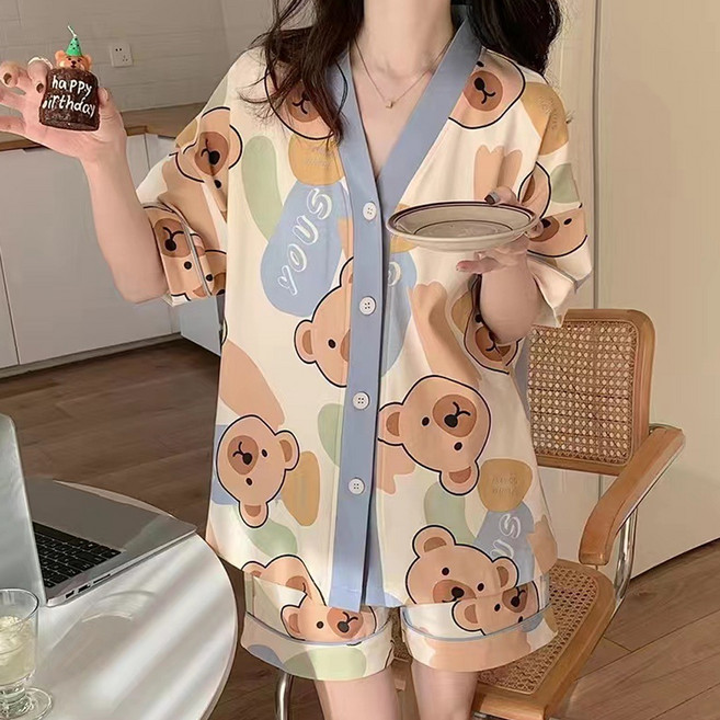 Elsso 女款寬鬆版睡衣短袖短褲套裝