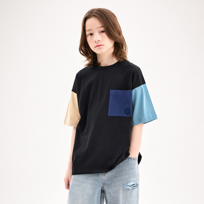 젤리스튜디오 아동용 통기성 컬러 블럭 포켓 티셔츠