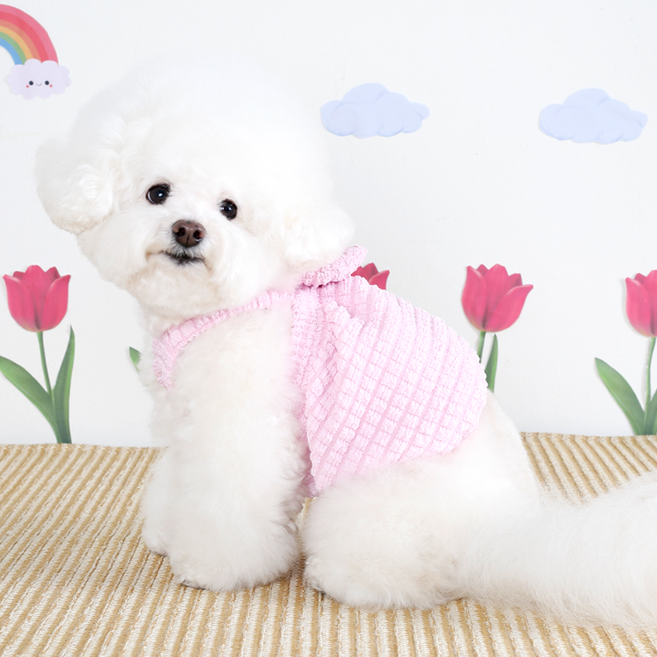 에이미러브즈펫 강아지 와플크롭원피스, 핑크, 1개