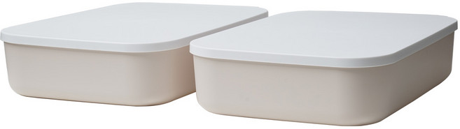 GAKYU 韓國製造 現代圓形食品儲藏室收納箱, 象牙白, 低款 M, 2個