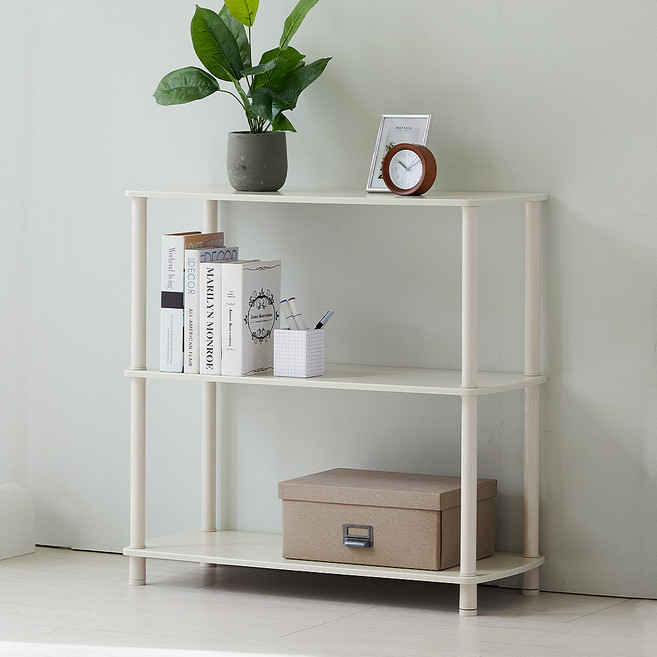 HILINE 갤러리 와이드 라운드 사각 정리 진열장, 아이보리, 3단