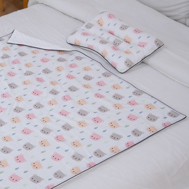 아띠블랑 일체형 아기베개 + 블랭킷 세트, 체크베어