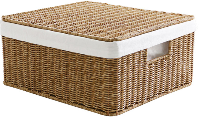 네이쳐리빙 데이지가든 내츄럴 뚜껑 라탄 바구니 + 라이너, 혼합색상, 1세트