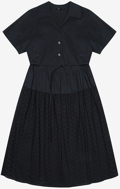 SI(씨) 여성용 도트 셔링 반팔 카라 원피스 SKOAD2508