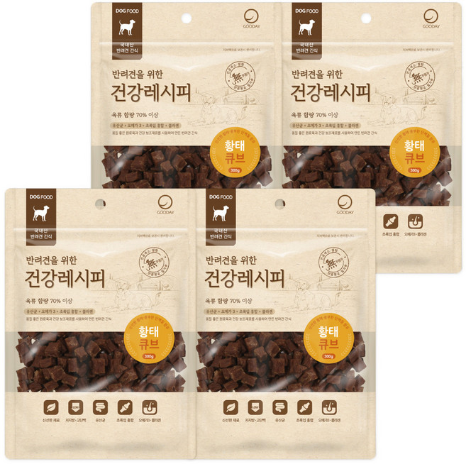 굿데이 강아지 건강레시피 큐브 간식, 황태, 300g, 4개