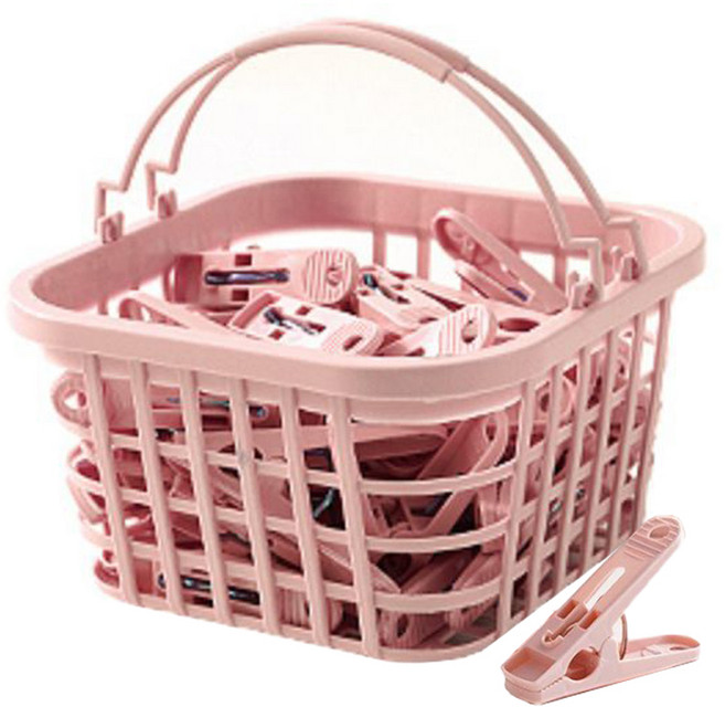 라인스미스 빨래 집게 30p + 바구니 세트, 핑크, 1세트