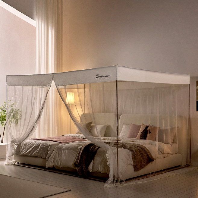 알뜨리 지퍼식 사각 모기장 + 스텐봉 세트, 마시멜로