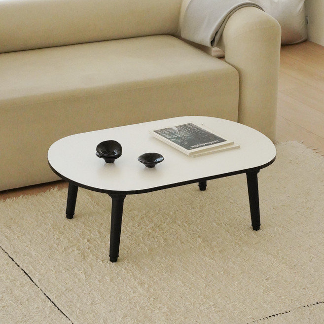 레몬트리 LPM 엣지라인 타원형 6단 높이조절 접이식테이블, 블랙 화이트