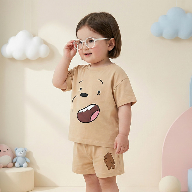 W 반팔 페이스 프린팅 상하의 세트