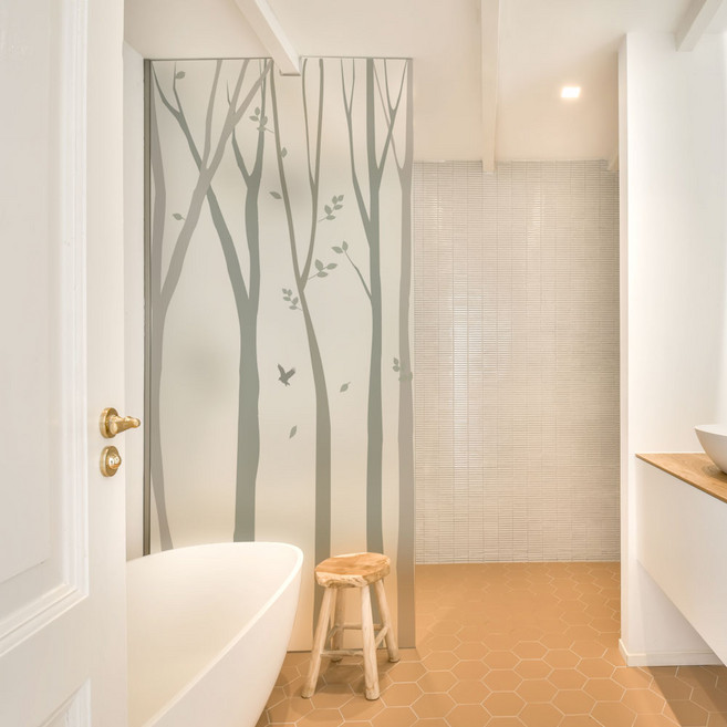 꾸밈 무점착 무채색빛 자작나무숲 유리문 시트지 ph192_m, B타입