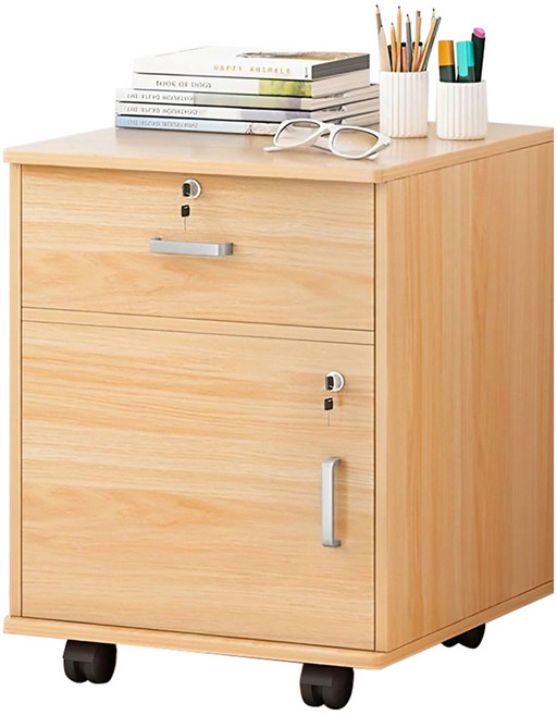 STYLE 格調 桌下收納櫃 帶鎖設計 萬向滑輪 超大容量, 原木色