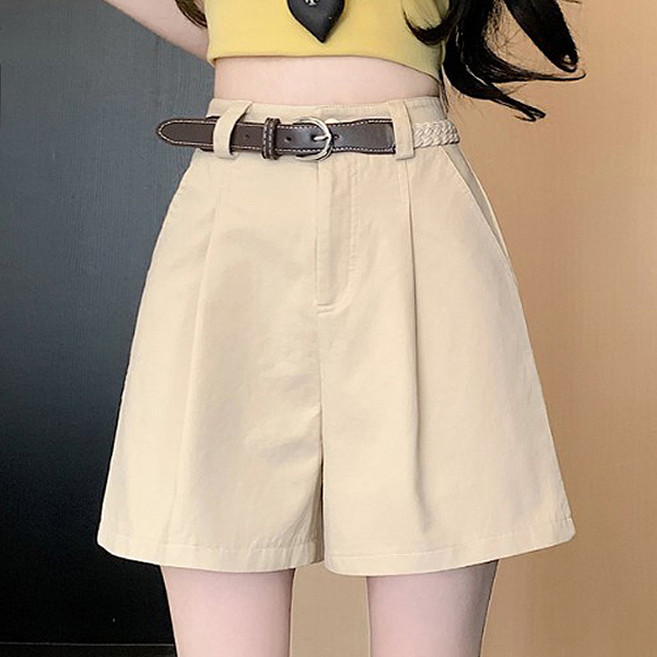 페이릿 여성용 와이드핏 A라인 하프팬츠 + 벨트 세트