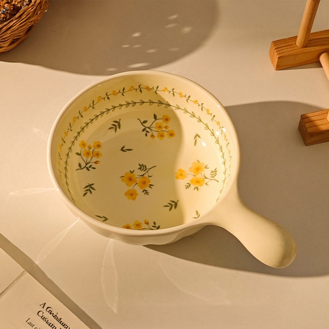 Daparang 北歐風插畫手柄沙拉碗 HJ1272, 黃色, 1個