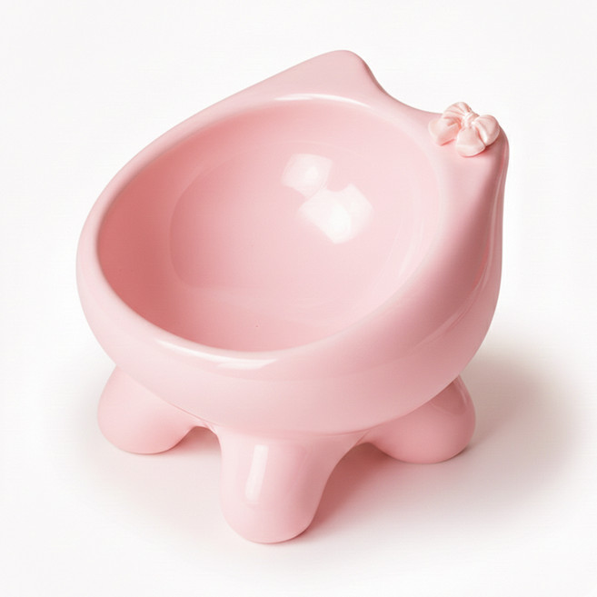 둥둥펫 반려동물 경사형 세라믹 식기, 핑크, 1개