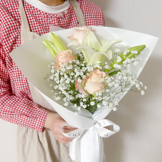 코코도르팜 생화 백합장미안개 꽃다발, 혼합색상