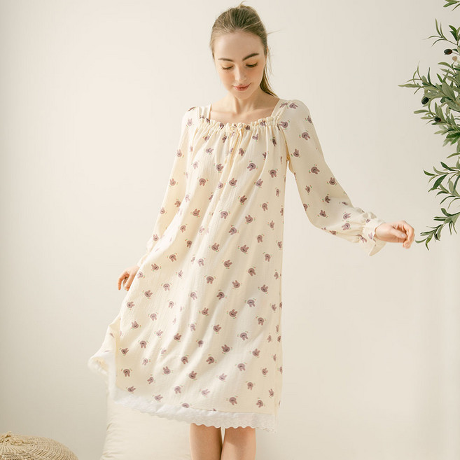 안나앤코 여성 순수 긴팔 잠옷 파자마 원피스