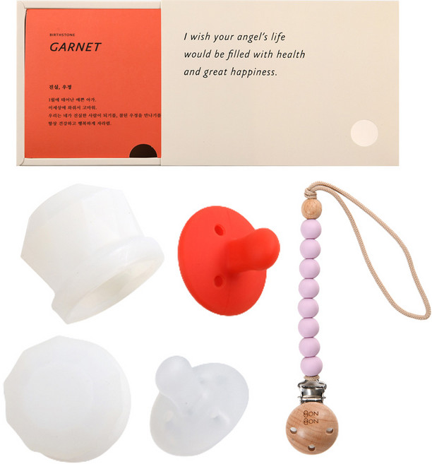 데일리라이크 봉봉 탄생석 노리개 젖꼭지 클립 세트, 1월 가넷, 2단계(4개월이상), 1세트