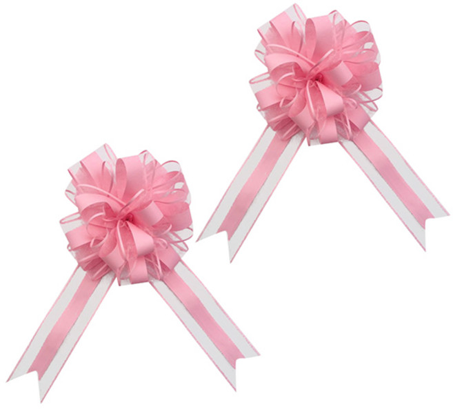 블럭마트 웨딩 자동차 핸들 장식 파티소품 수국 리본 매듭 10p, 핑크, 2세트