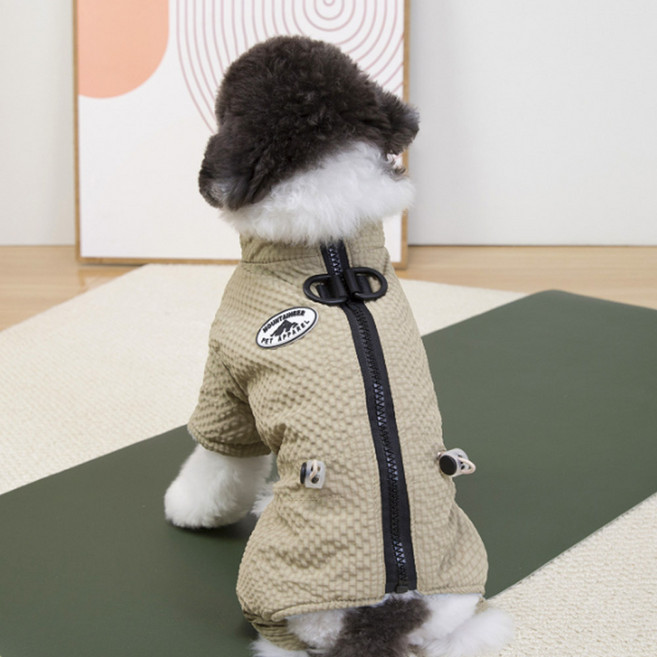 딩동펫 반려동물 프렌들리 극세사 하네스 패딩 올인원, 카키, 1개