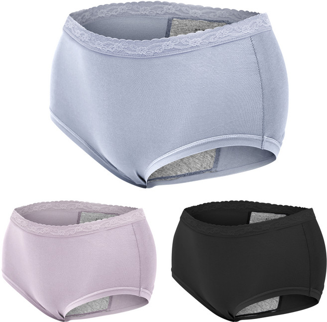 GIAT 吉亞特 石墨烯柔感防漏生理褲 蕾絲款 530864 3件組, 晶石黑 + 雲水藍 + 丁香紫