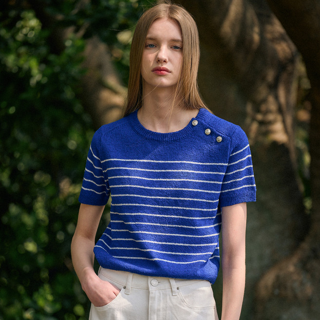 GENERAL IDEA 女款肩部鈕扣毛圈短版針織衫 WBC2L05539