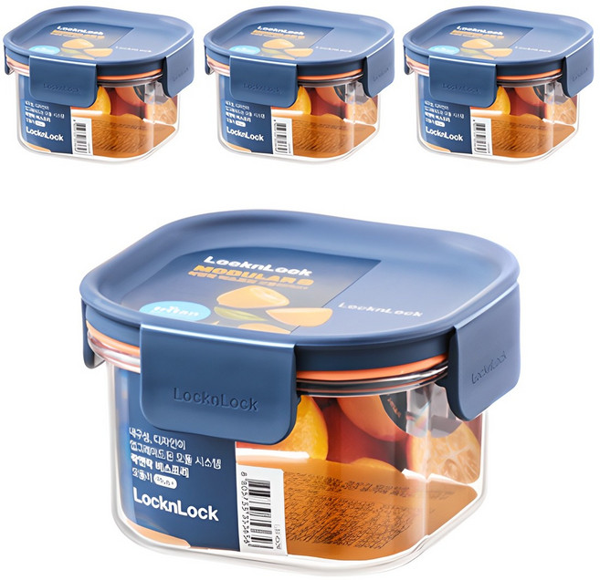 LocknLock 樂扣樂扣 Bisfree Modular Plus 方形密封保鮮盒 海軍藍, 容器 + 蓋子, 4個