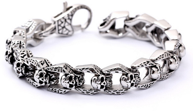 男士骷髏頭醫療鋼手鍊