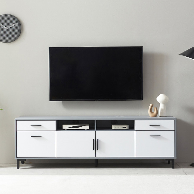 피날레 다용도 오픈수납 TV 거실장 1600 고객직접설치, 화이트그레이