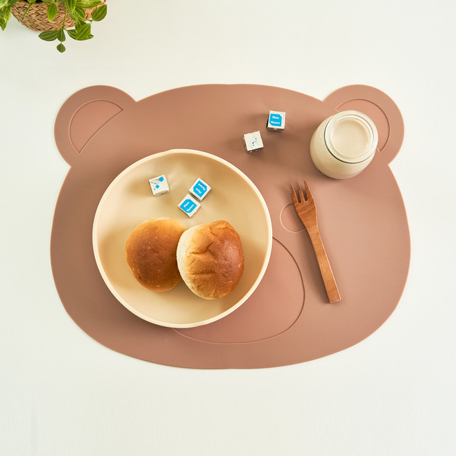 곰돌이 실리콘 테이블매트, 모카브라운, 1개, 가로 378mm x 세로 302mm x 두께 1.8mm