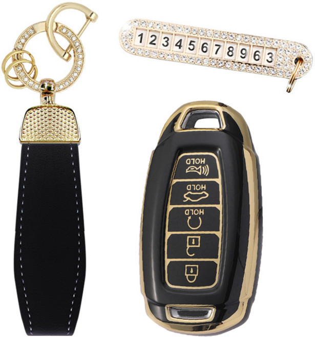 카템 엣지라인 풀커버 스마트키 케이스 세트, 블랙골드, 현대 H07